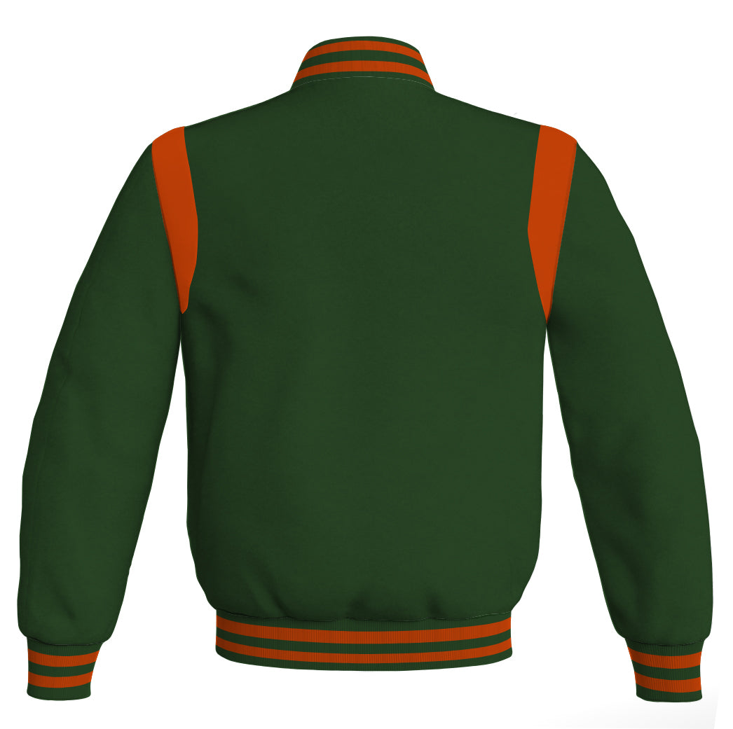 Letterman Baseball Bomber Retro Jacket Forest Green Body Orange Leather jacket