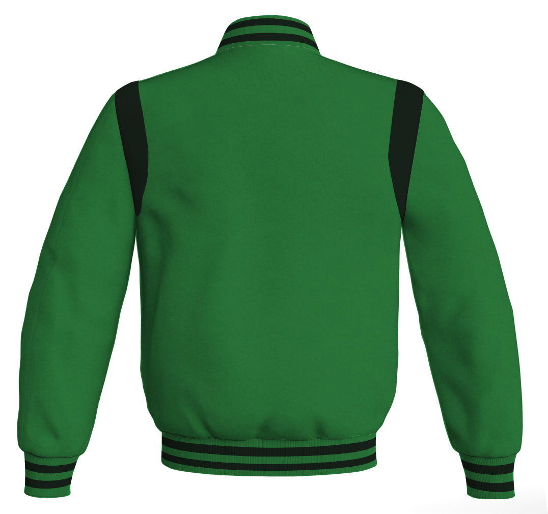 Letterman Baseball Bomber Retro Jacket: Green body with black leather inserts.