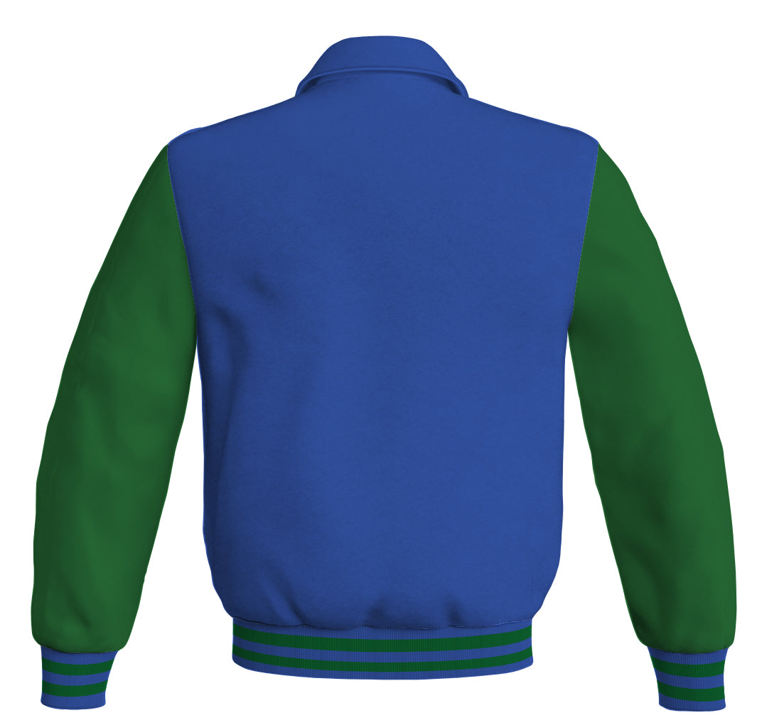 Luxury Bomber Classic Jacket Royal Blue Body and Green Leather 