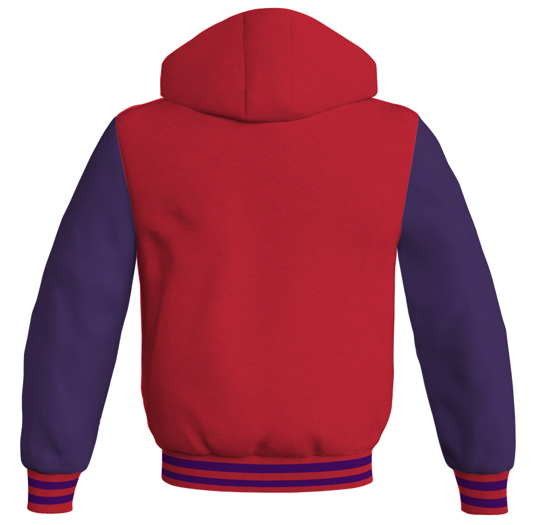 Letterman Bomber Hoodie Jacket Red Body Purple Leather 