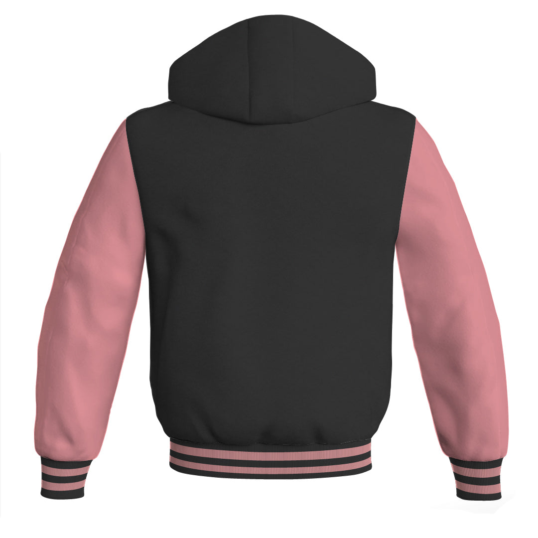 Hoodies For Men Black Body and Pink Leather Sleeves Varsity Hoodie