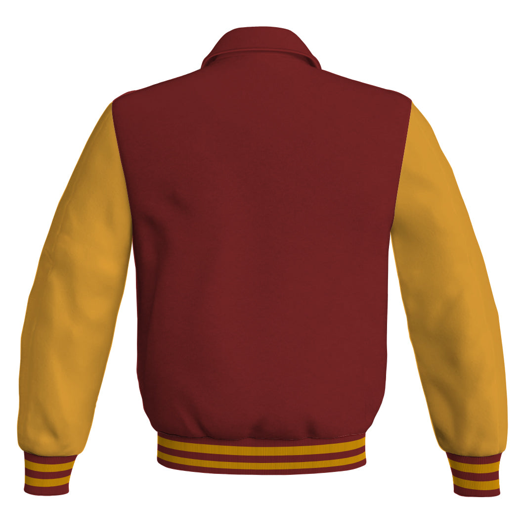 Luxury Bomber Classic Jacket Maroon Body and Golden Leather 