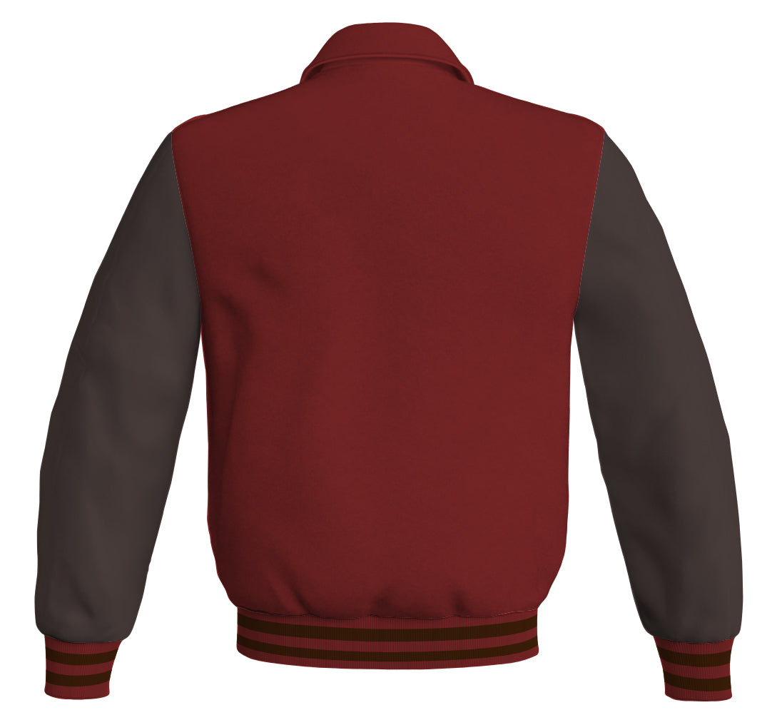 Luxury Bomber Classic Jacket Maroon Body and Brown Leather 