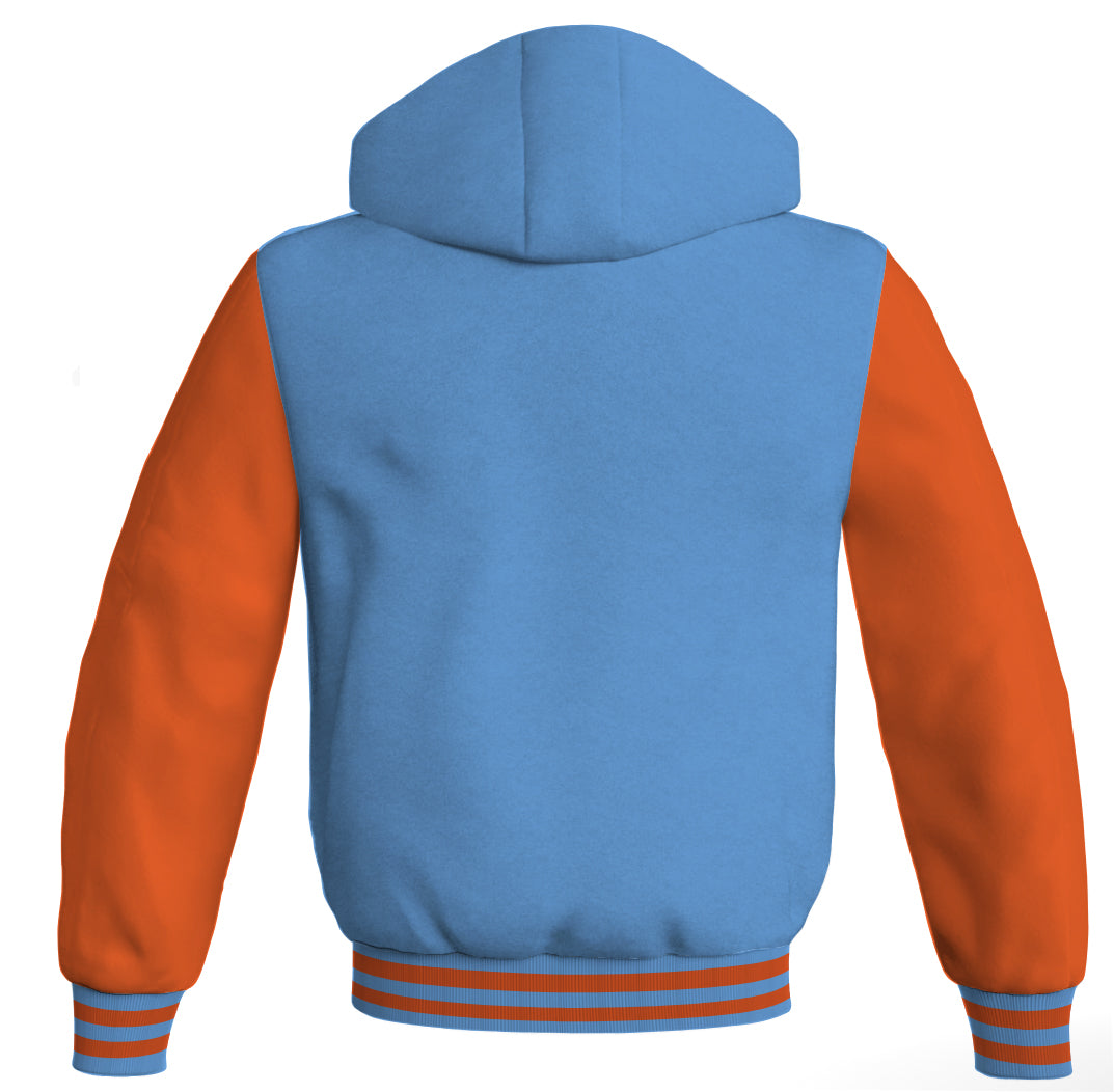 Letterman Bomber Hoodie Jacket Sky Blue Body Orange Leather 