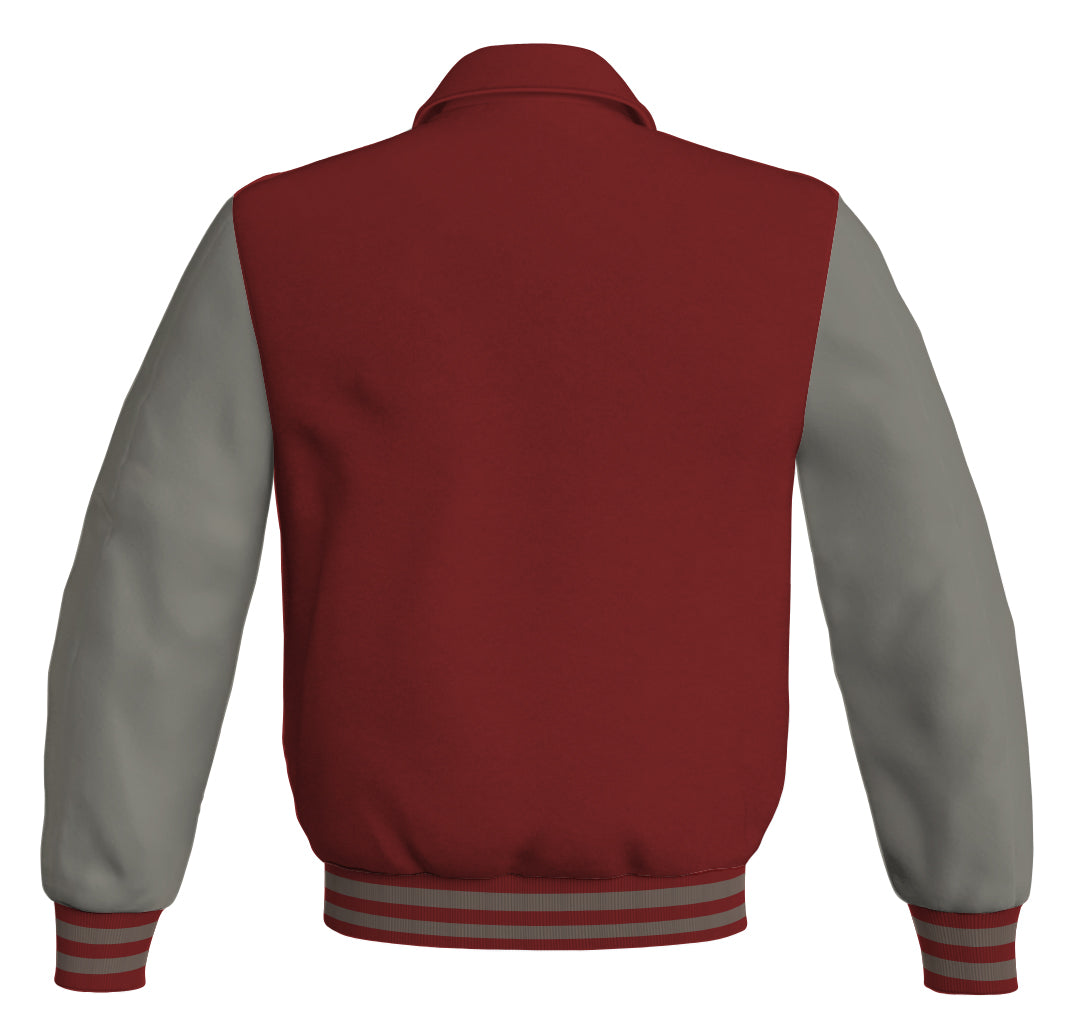 Luxury Bomber Classic Jacket Maroon Body and Gray Leather \