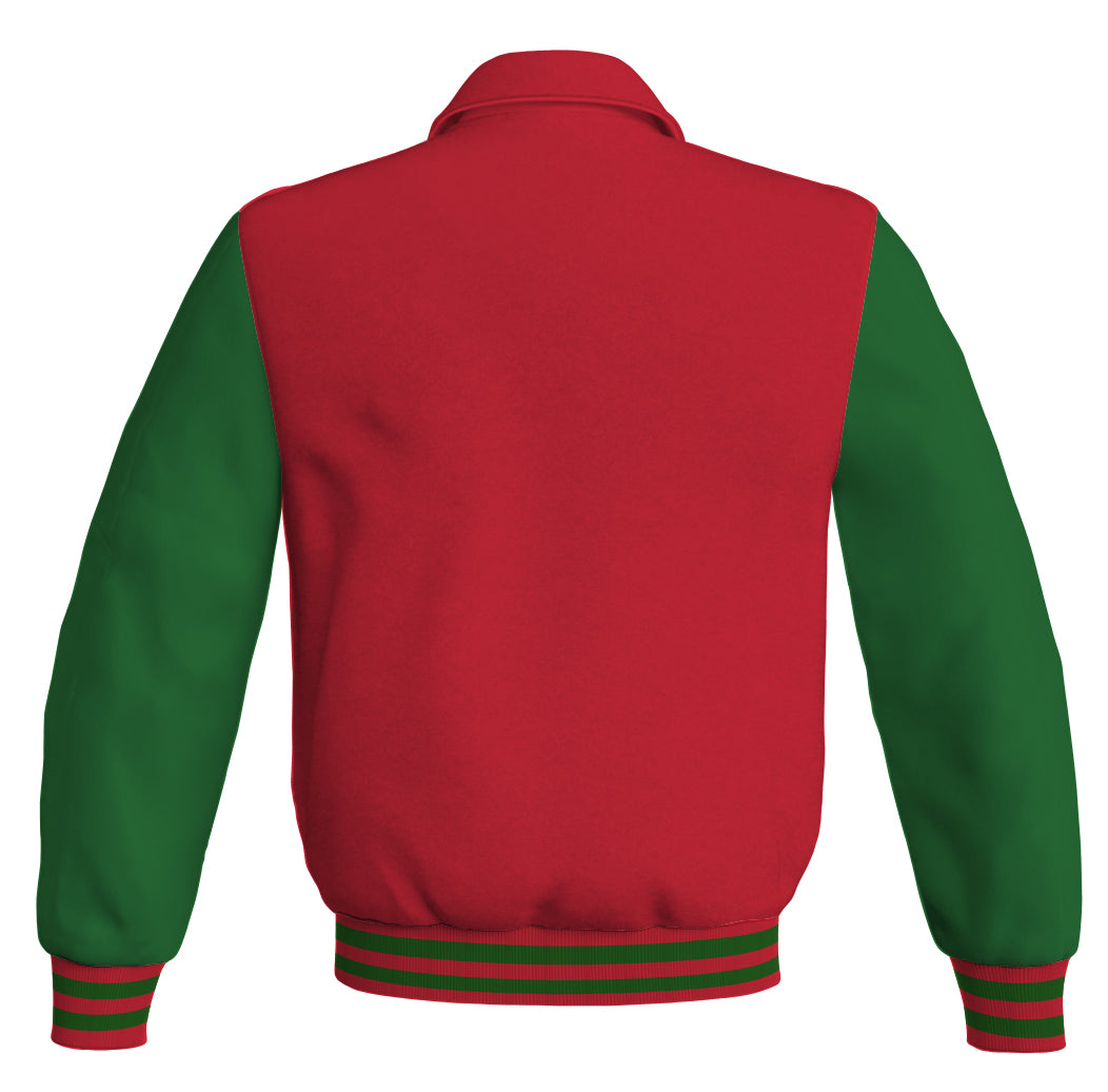 Luxury Bomber Classic Jacket Red Body and Green Leather 