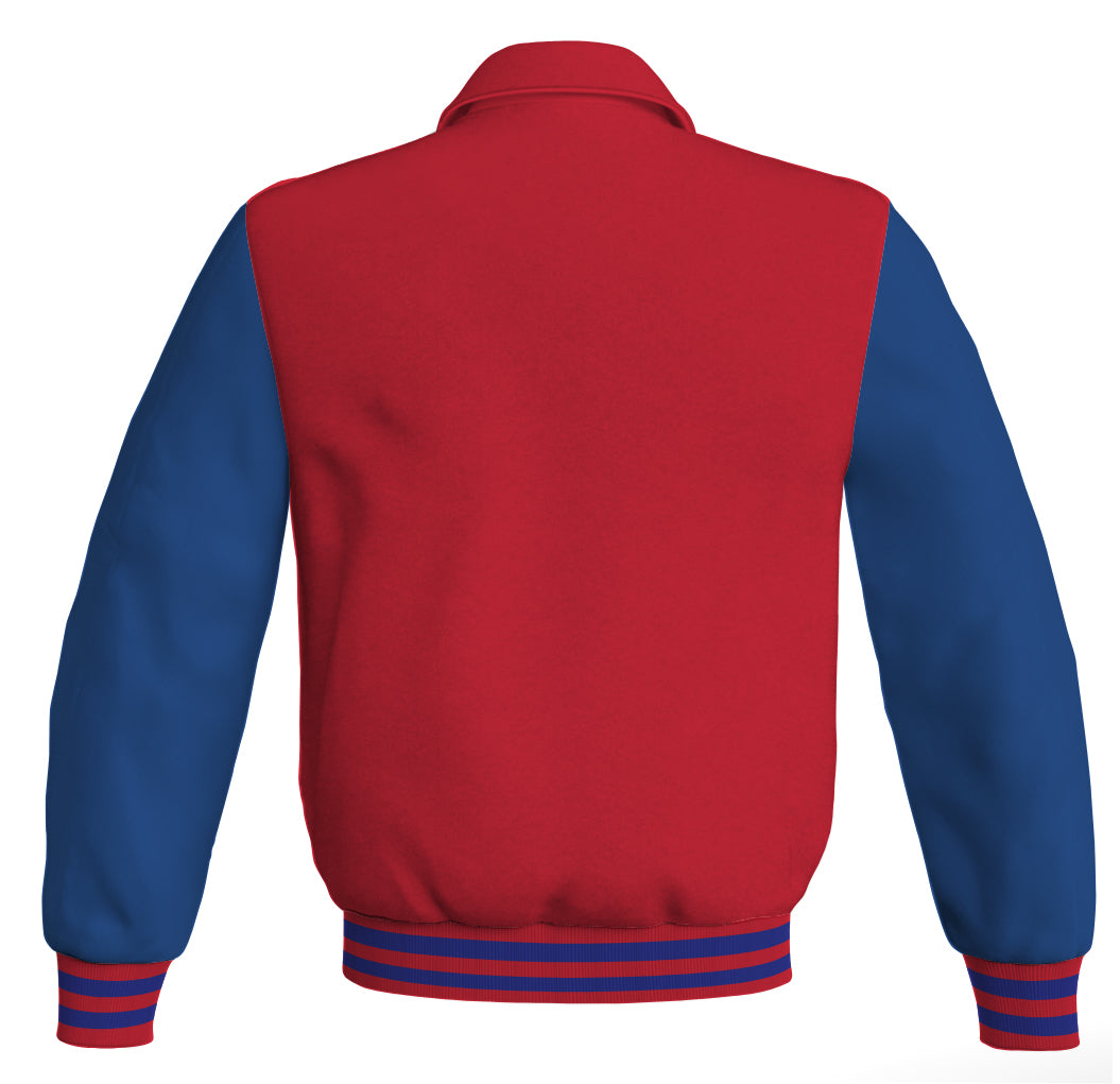 Luxury Bomber Classic Jacket Red Body and Blue Leather 