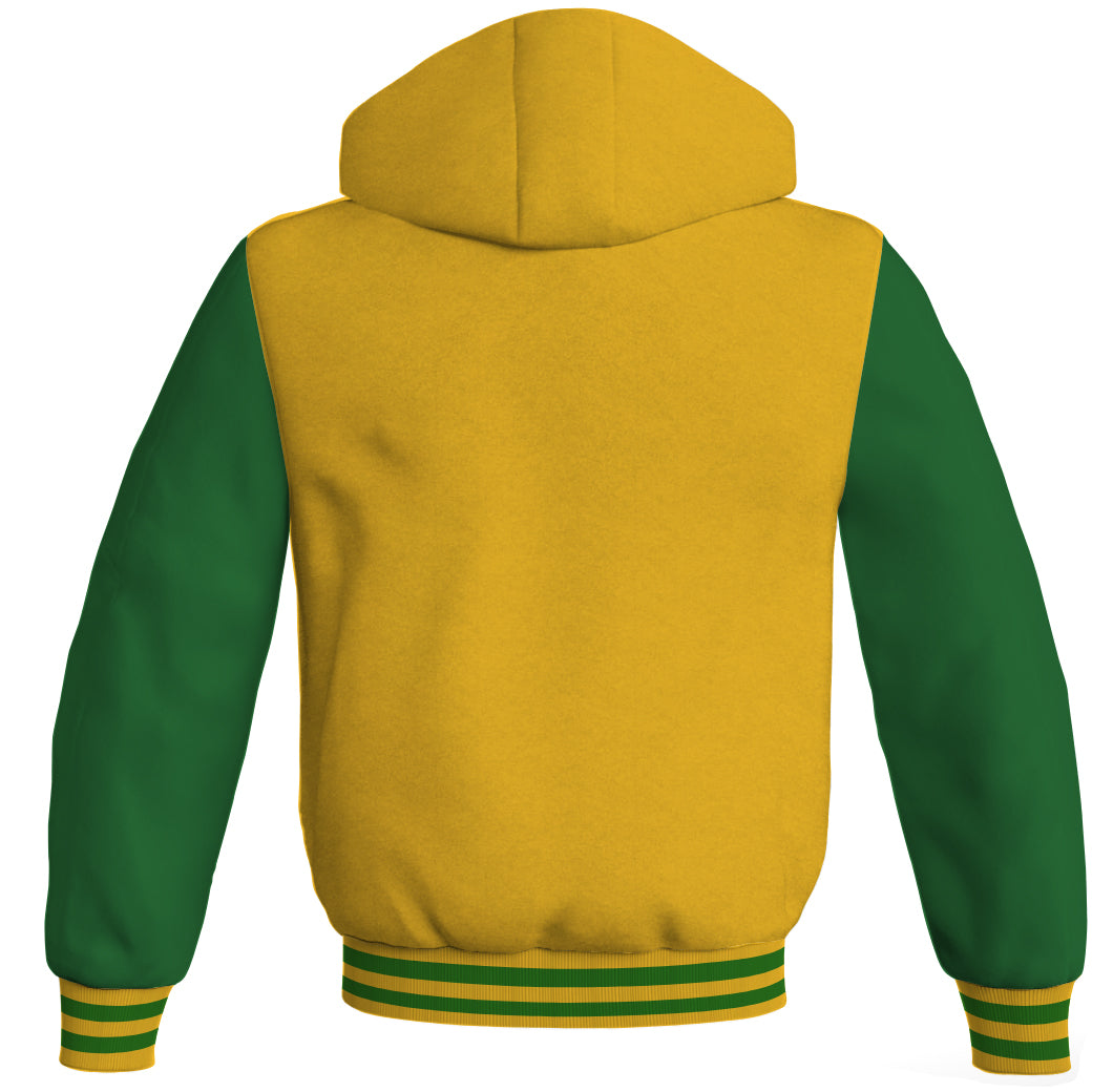 Letterman Bomber Hoodie Jacket Yellow/Gold Body Green Leather 