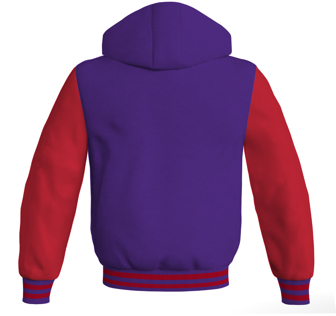 Letterman Bomber Hoodie Jacket Purple Body Red Leather 