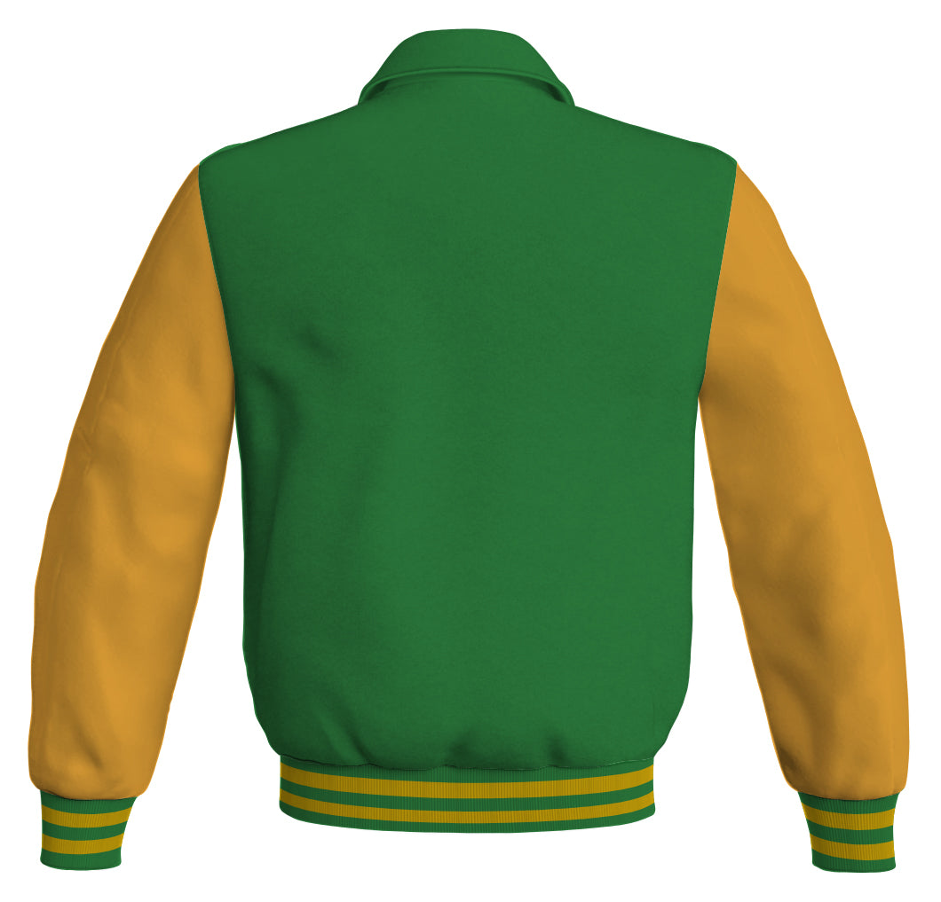 Luxury Bomber Classic Jacket Green Body and Golden Leather 