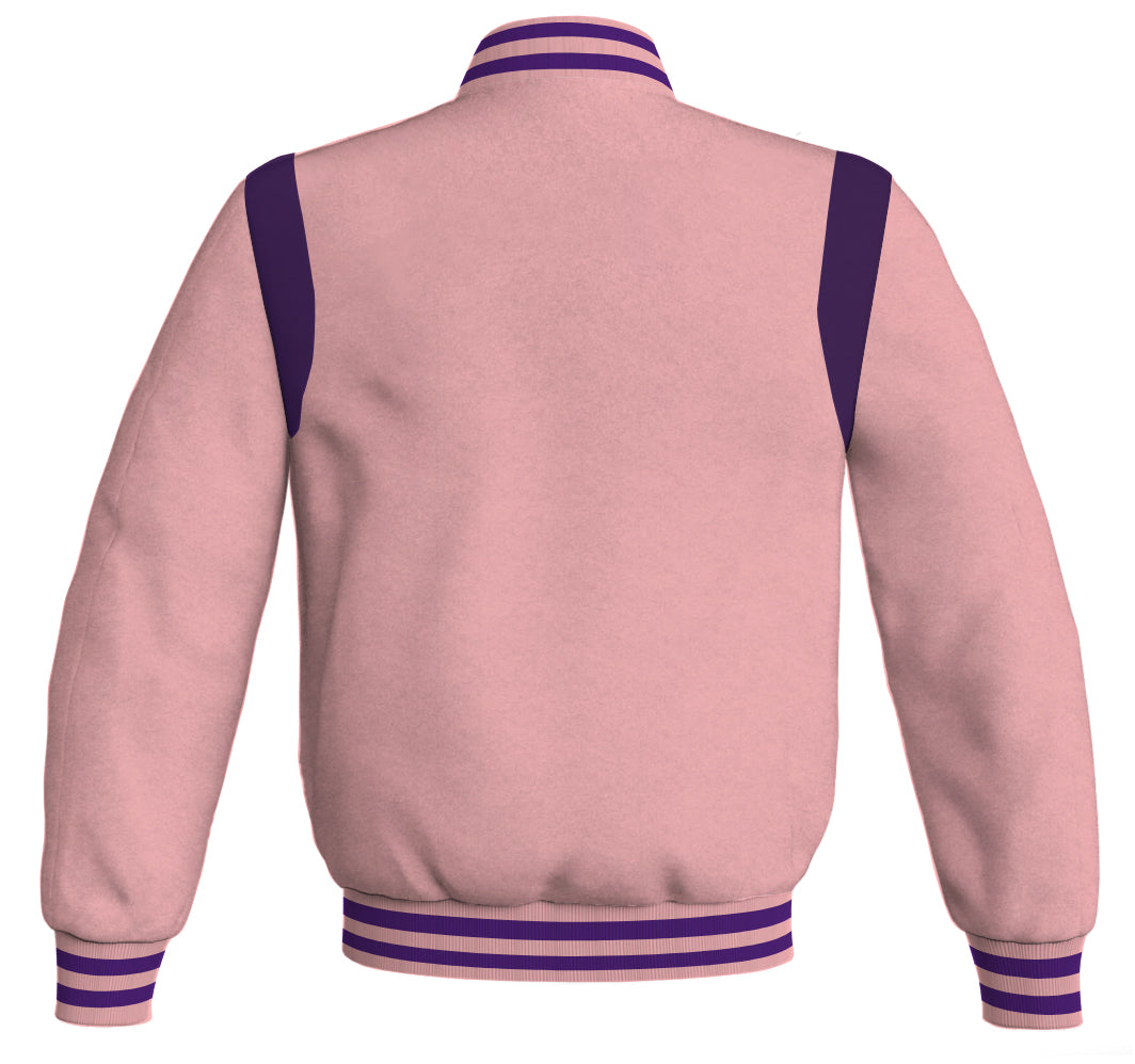 Letterman Baseball Bomber Retro Jacket Pink Body Purple Leather Inserts