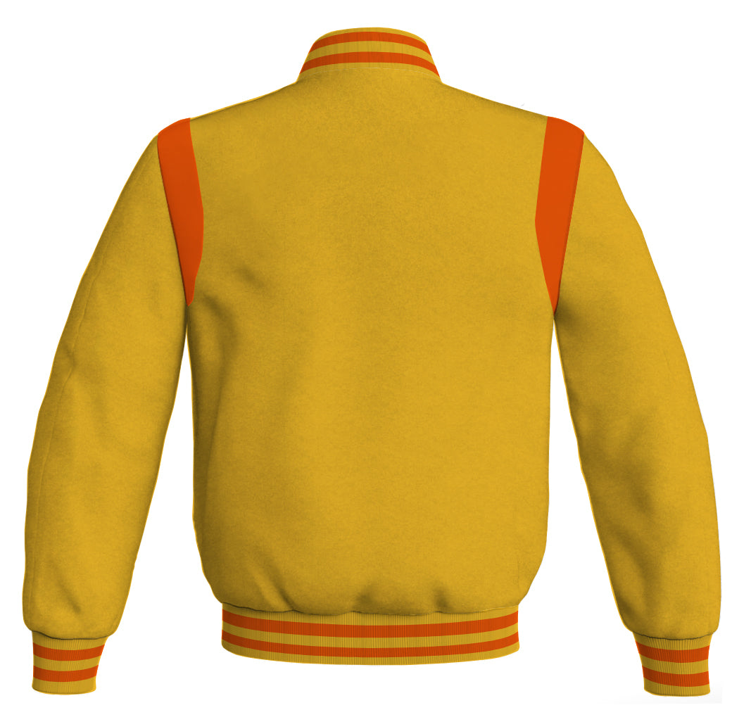 Letterman Baseball Bomber Retro Jacket Yellow/Gold Body Orange Leather I