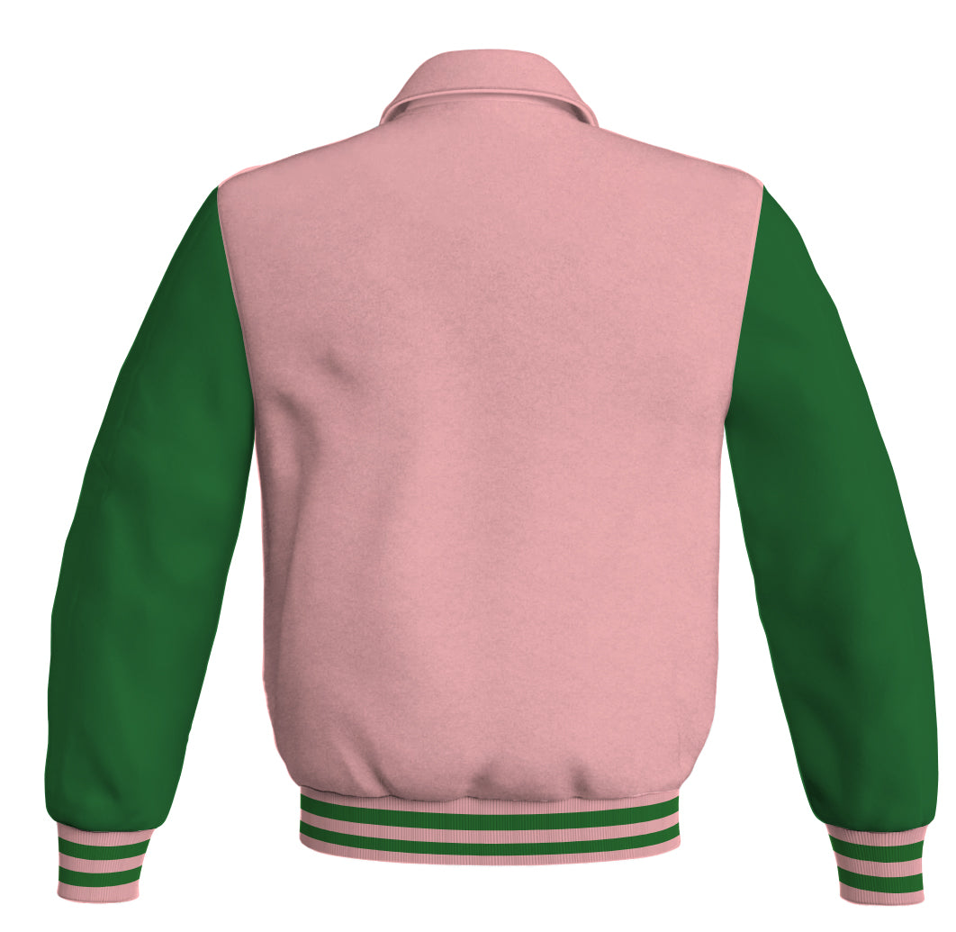 Luxury Bomber Classic Jacket Pink Body and Green Leather 