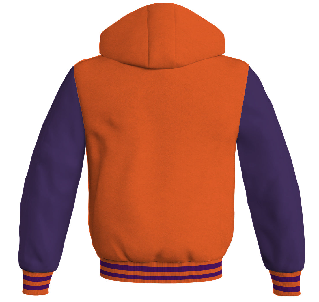 Letterman Bomber Hoodie Jacket Orange Body Purple Leather 