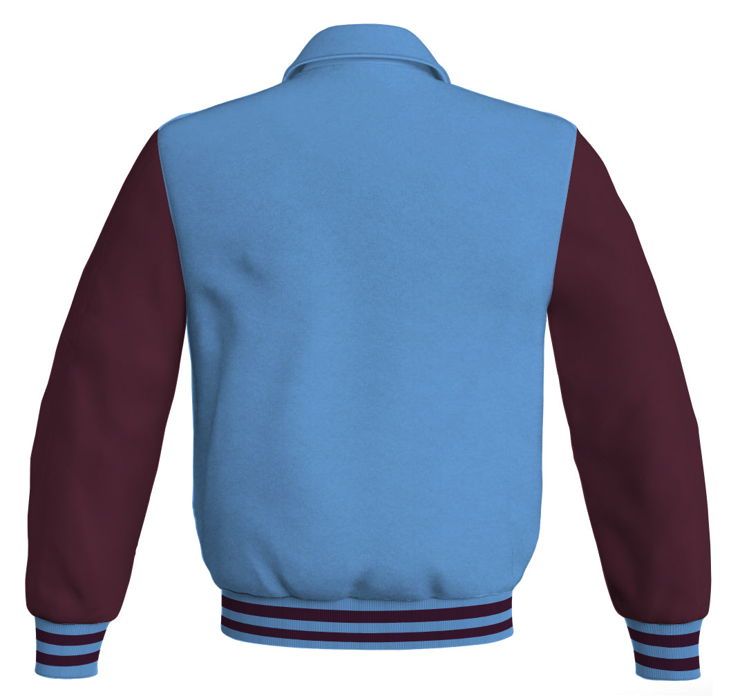 Luxury Bomber Classic Jacket Sky Blue Body and Maroon Leather 