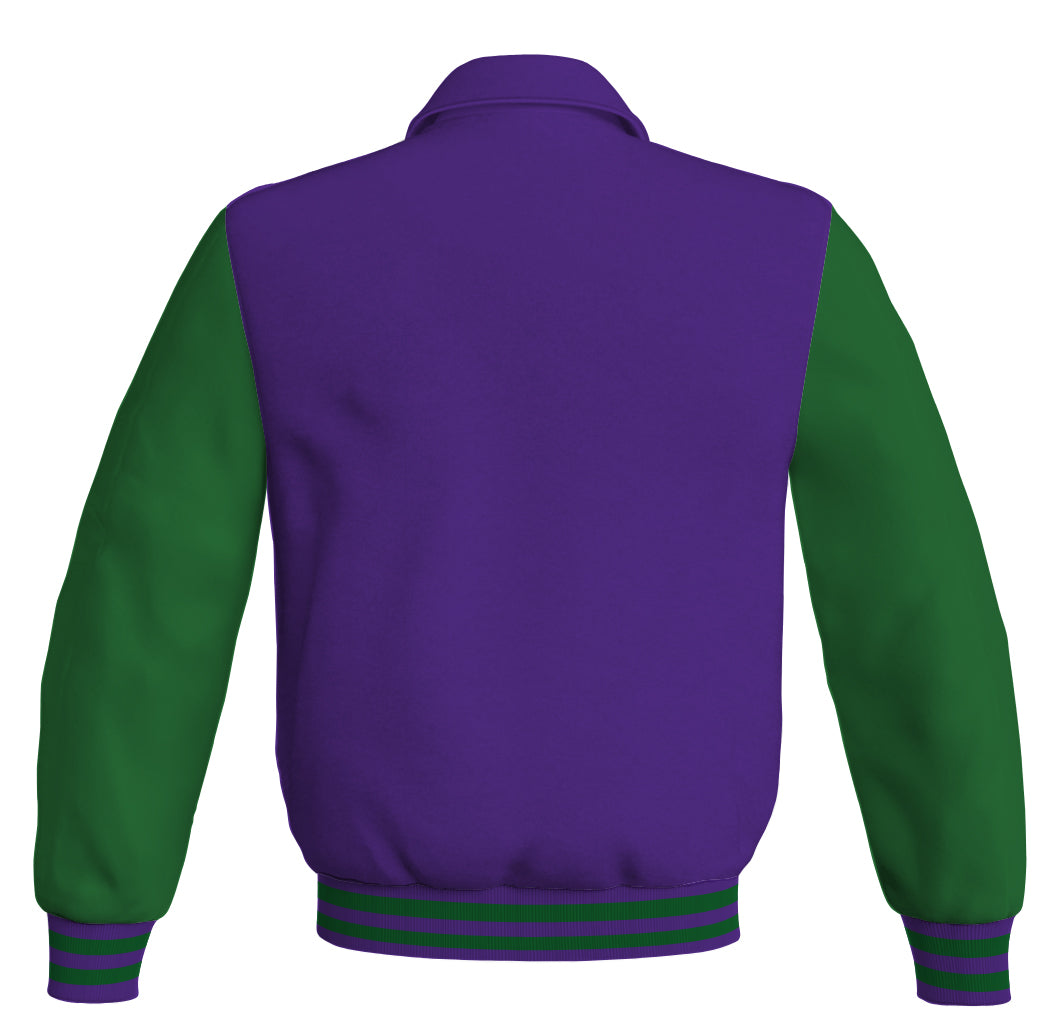 Luxury Bomber Classic Jacket Purple Body and Green Leather 