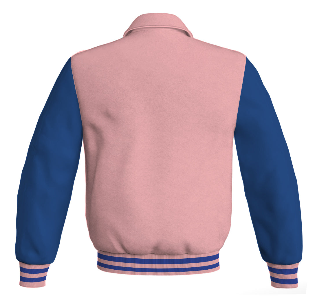 Luxury Bomber Classic Jacket Pink Body and Blue Leather 