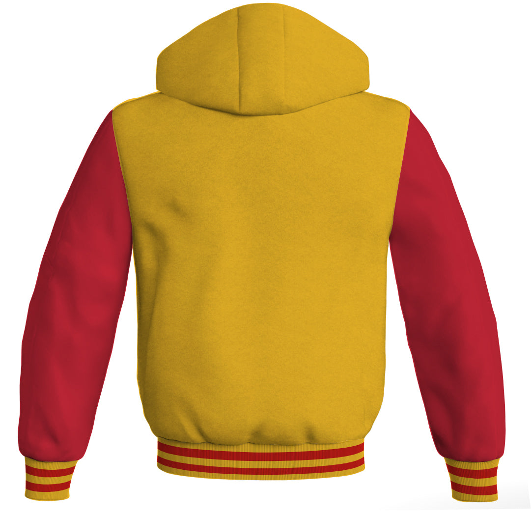 Letterman Bomber Hoodie Jacket Yellow/Gold Body Red Leather 