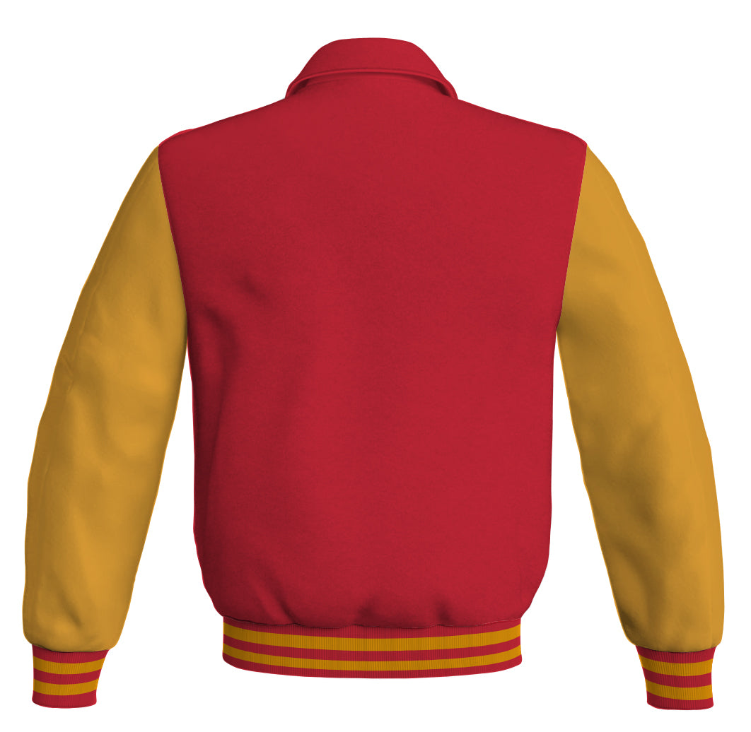 Luxury Bomber Classic Jacket Red Body and Golden Leather 