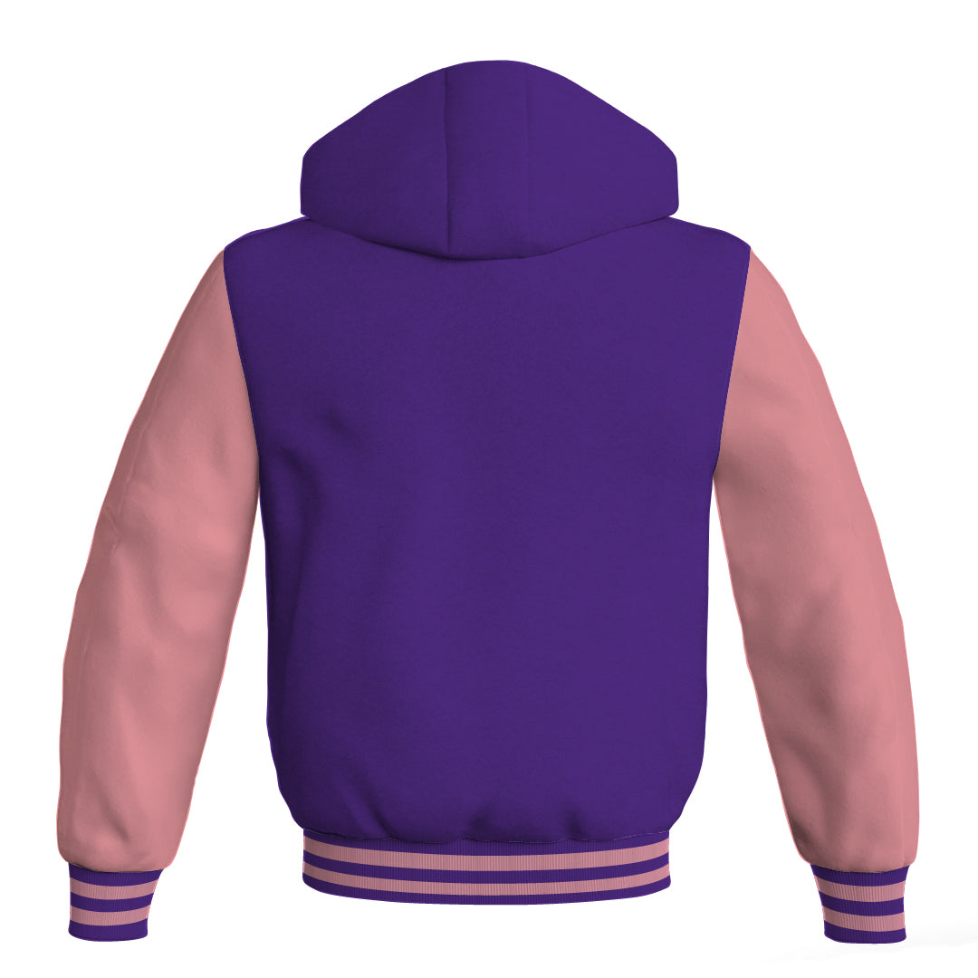 Letterman Bomber Hoodie Jacket Purple Body Pink Leather 