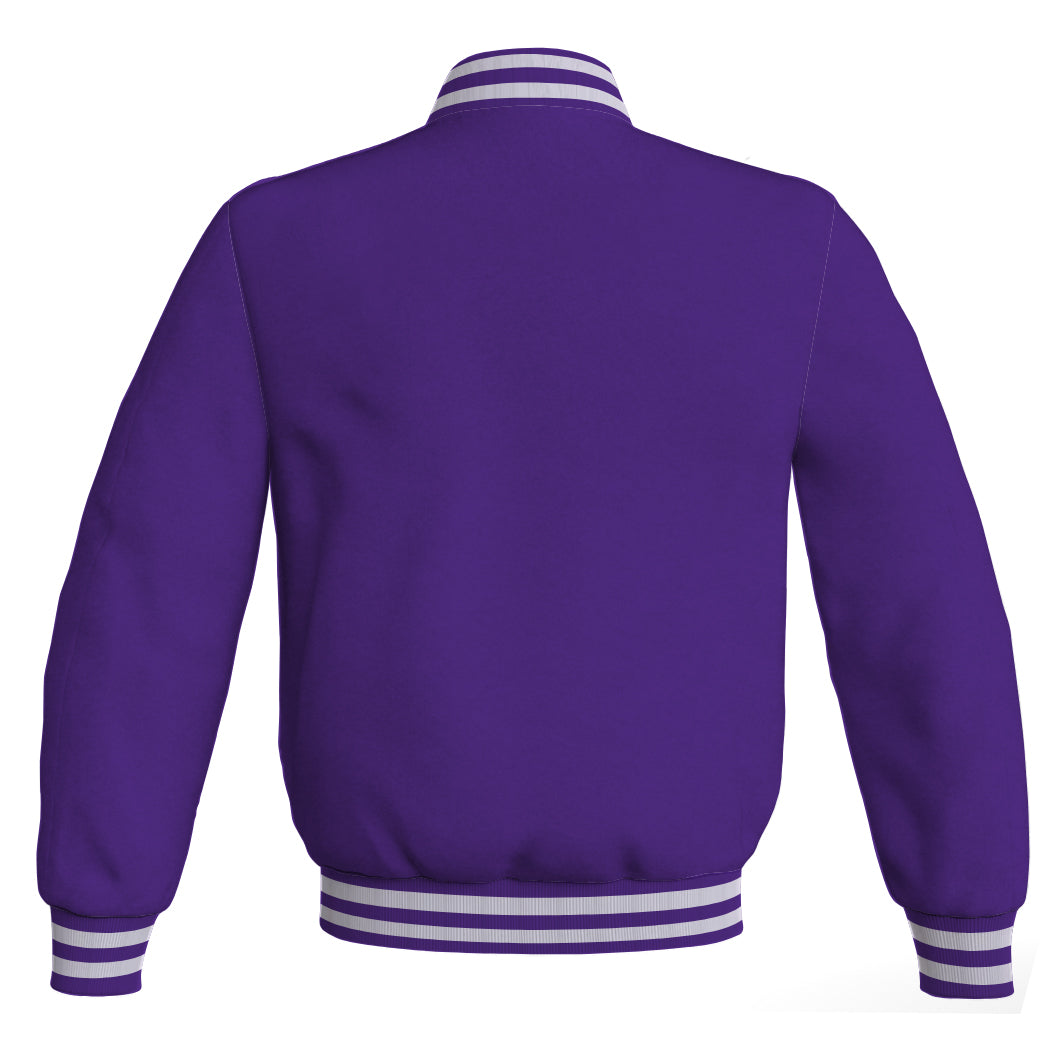 Letterman Jacket Bomber Purple Body Sleeves Wool Fleece Varsity Jacket Mens