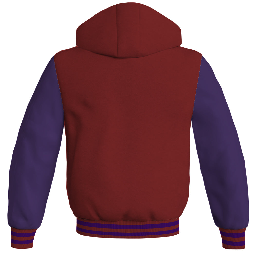 Letterman Bomber Hoodie Jacket Maroon Body Purple Leather 