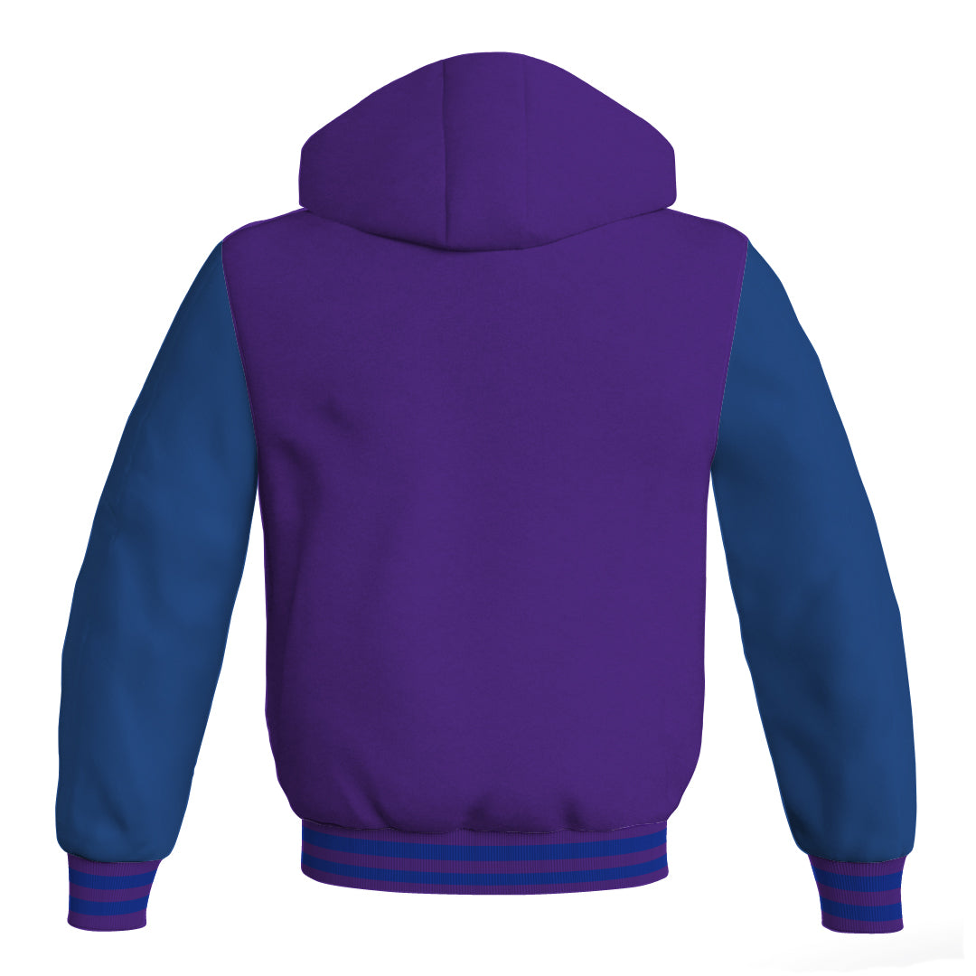 Letterman Bomber Hoodie Jacket Purple Body Blue Leather 