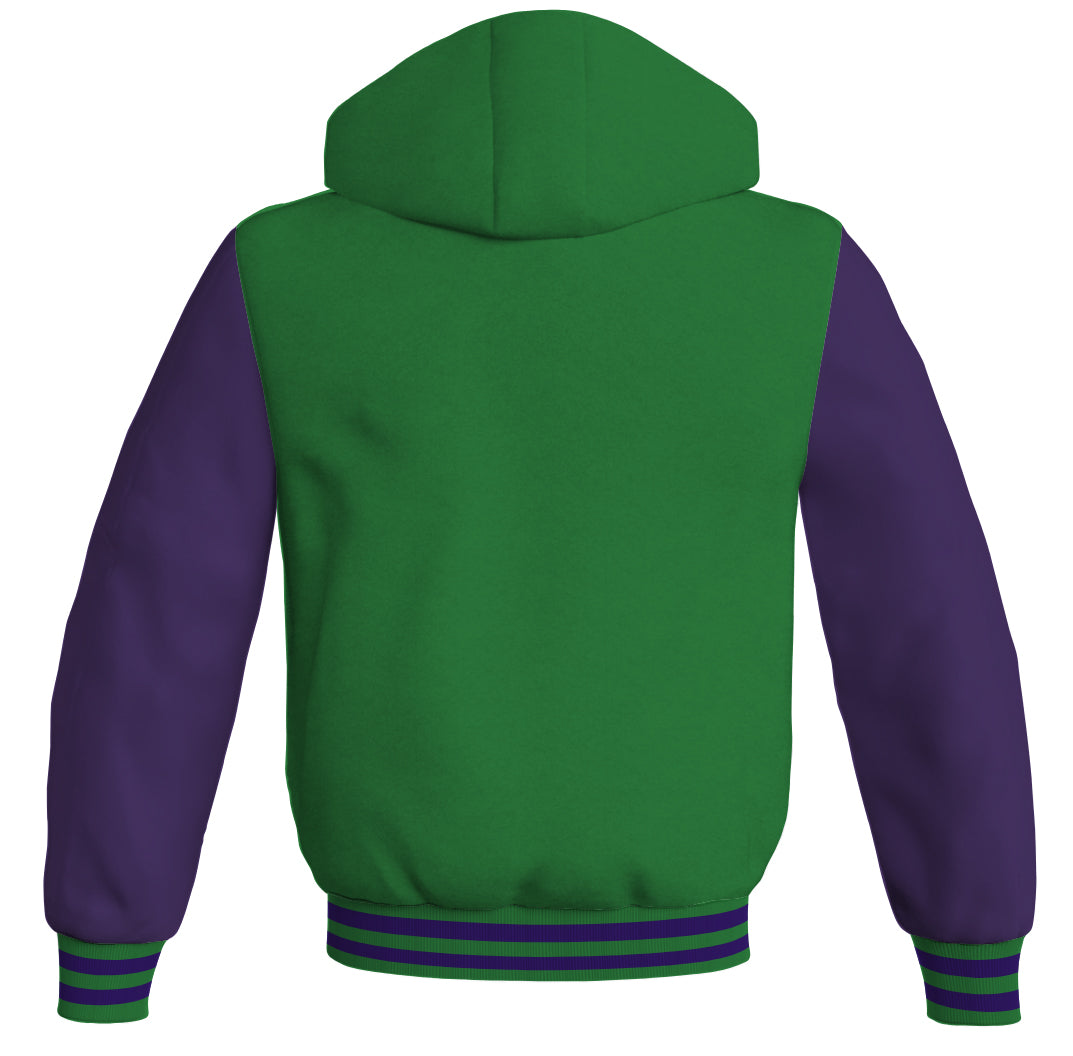 Letterman Bomber Hoodie Jacket Green Body Purple Leather 