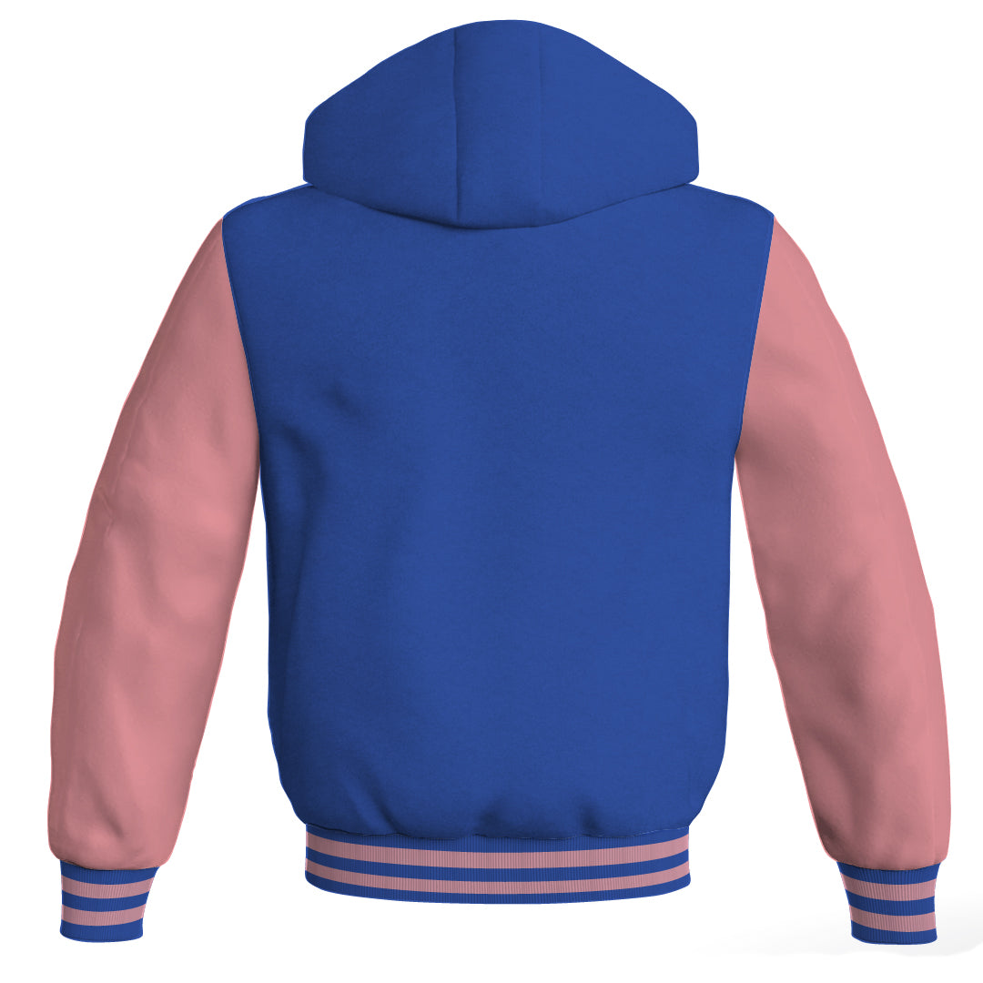 Letterman Bomber Hoodie Jacket Royal Blue Body Pink Leather 