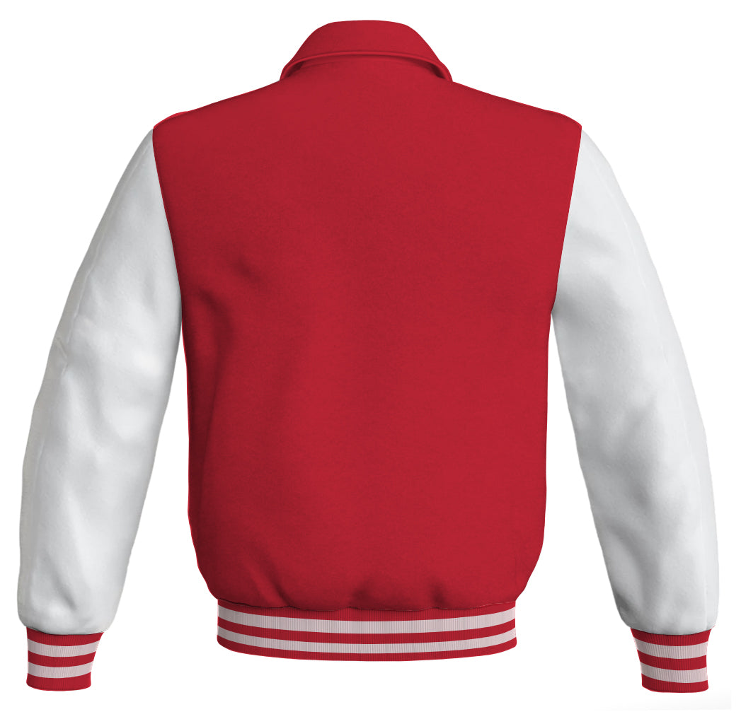 Luxury Bomber Classic Jacket Red Body and White Leather 