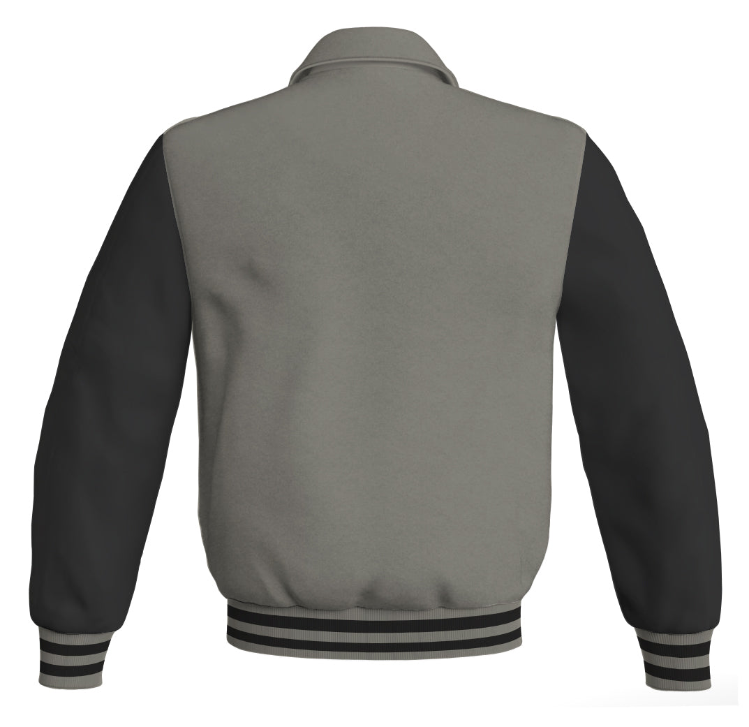 Luxury Bomber Classic Jacket Gray Body and Black Leather 