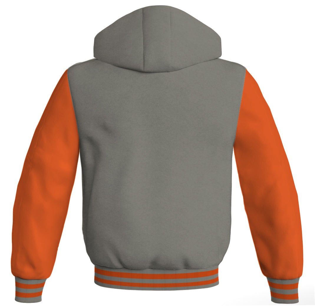 Letterman Bomber Hoodie Jacket Gray Body Orange Leather 