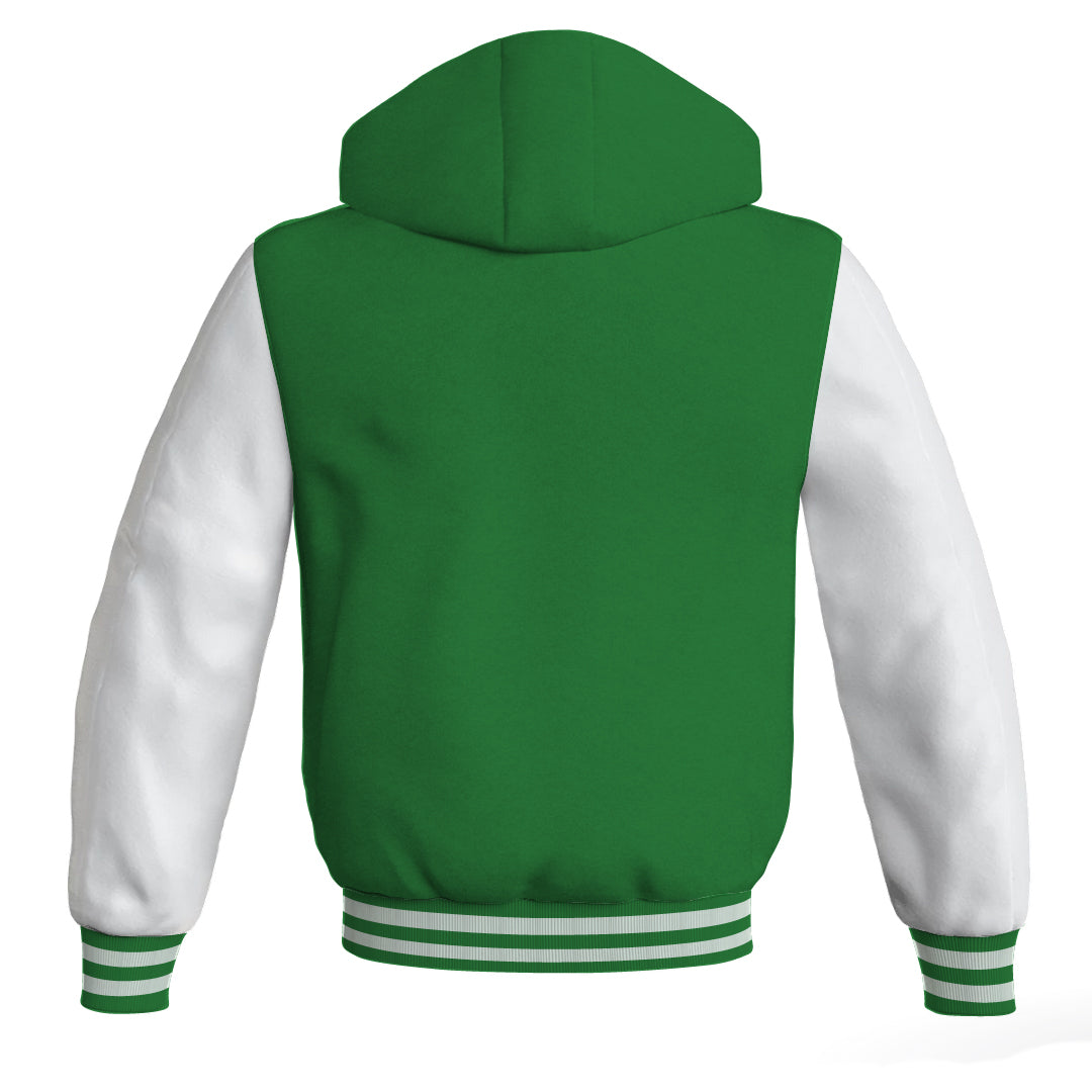 Letterman Bomber Hoodie Jacket Green Body White Leather 