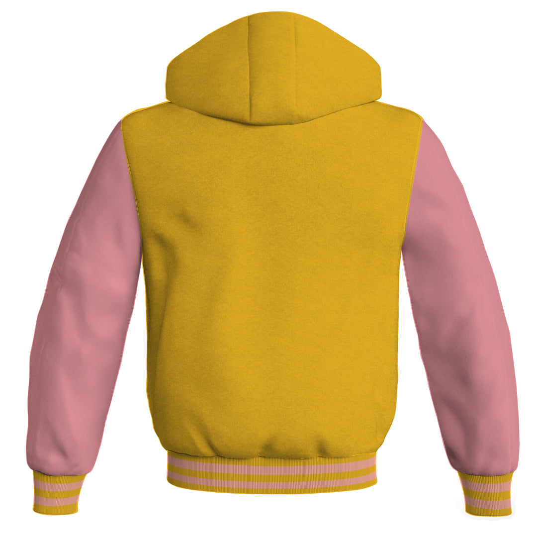 Letterman Bomber Hoodie Jacket Yellow/Gold Body Pink Leather 