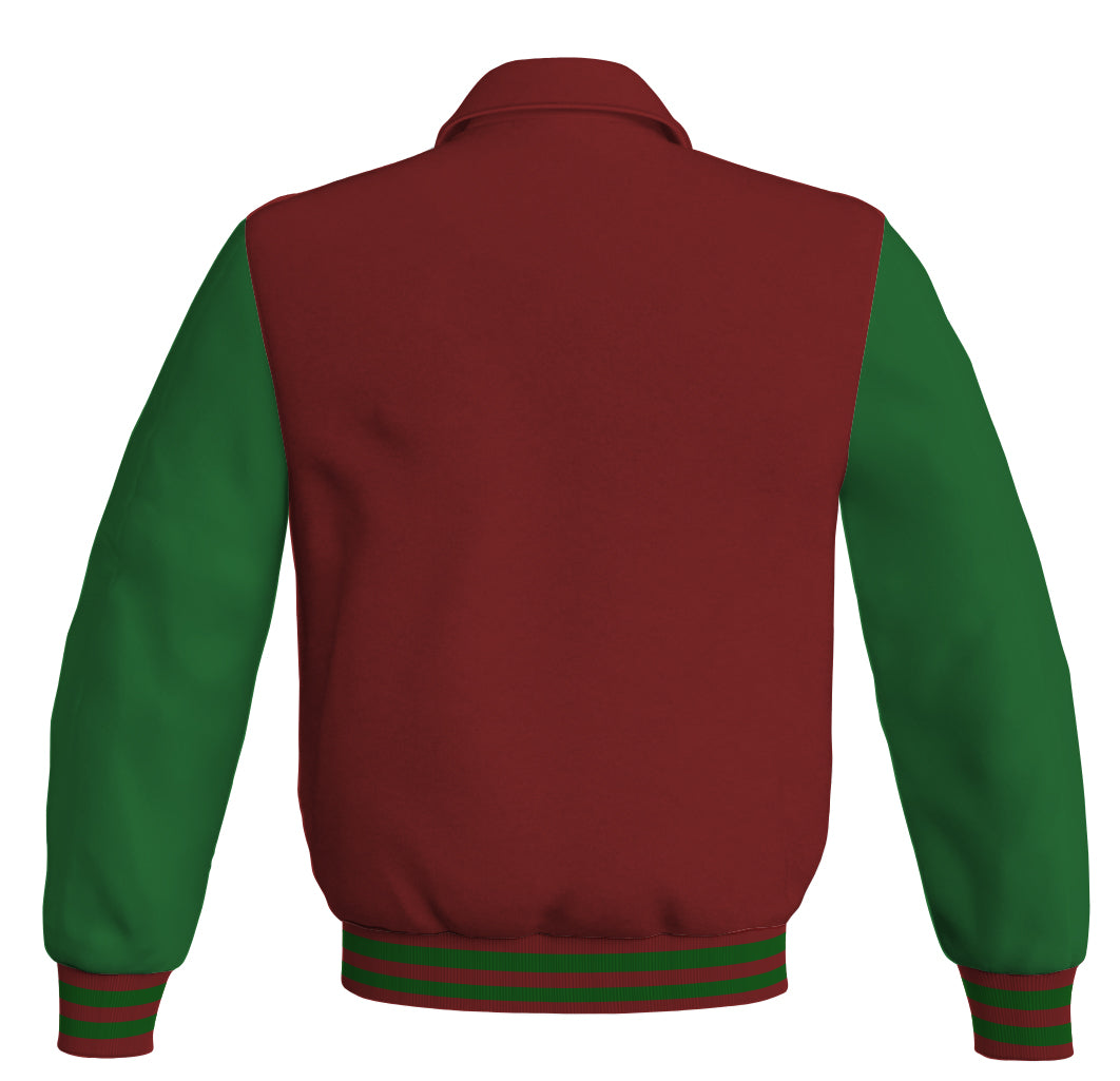 Luxury Bomber Classic Jacket Maroon Body and Green Leather 