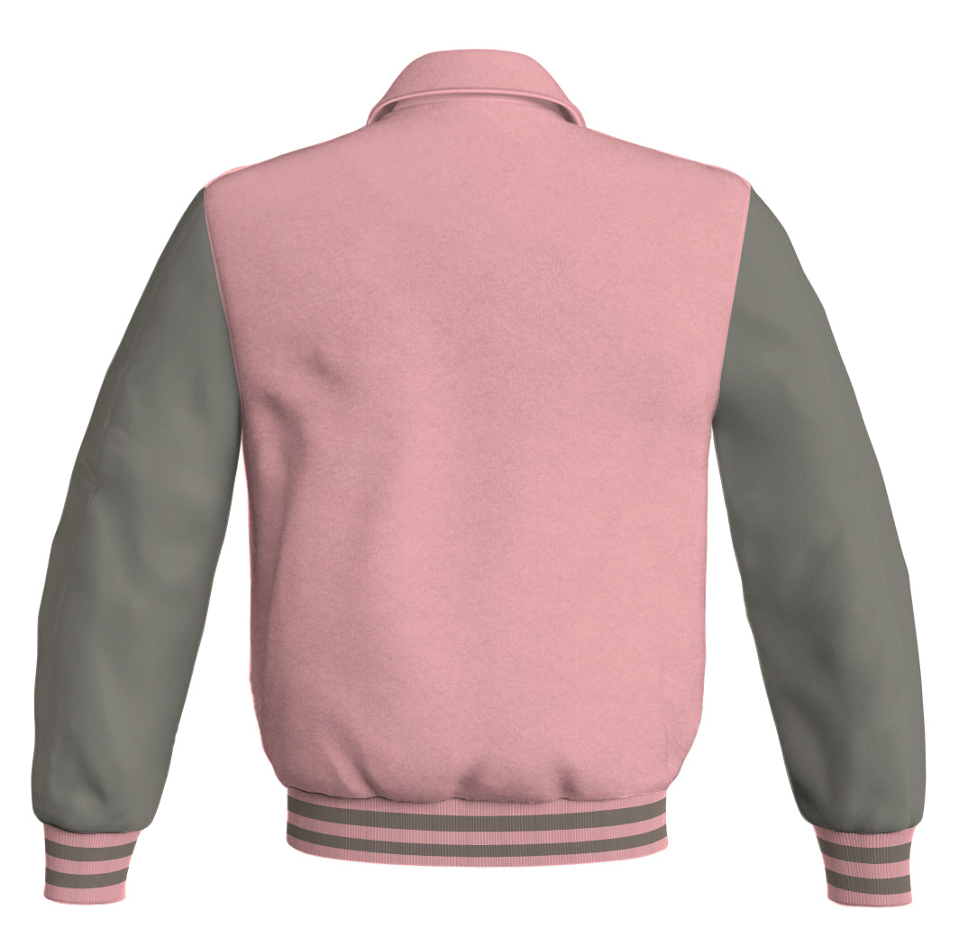 Luxury Bomber Classic Jacket Pink Body and Gray Leather 