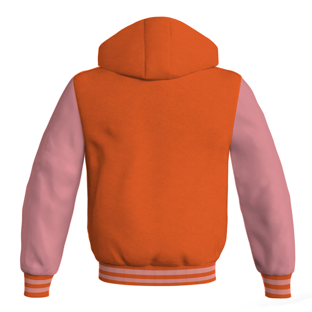 Letterman Bomber Hoodie Jacket Orange Body Pink Leather 