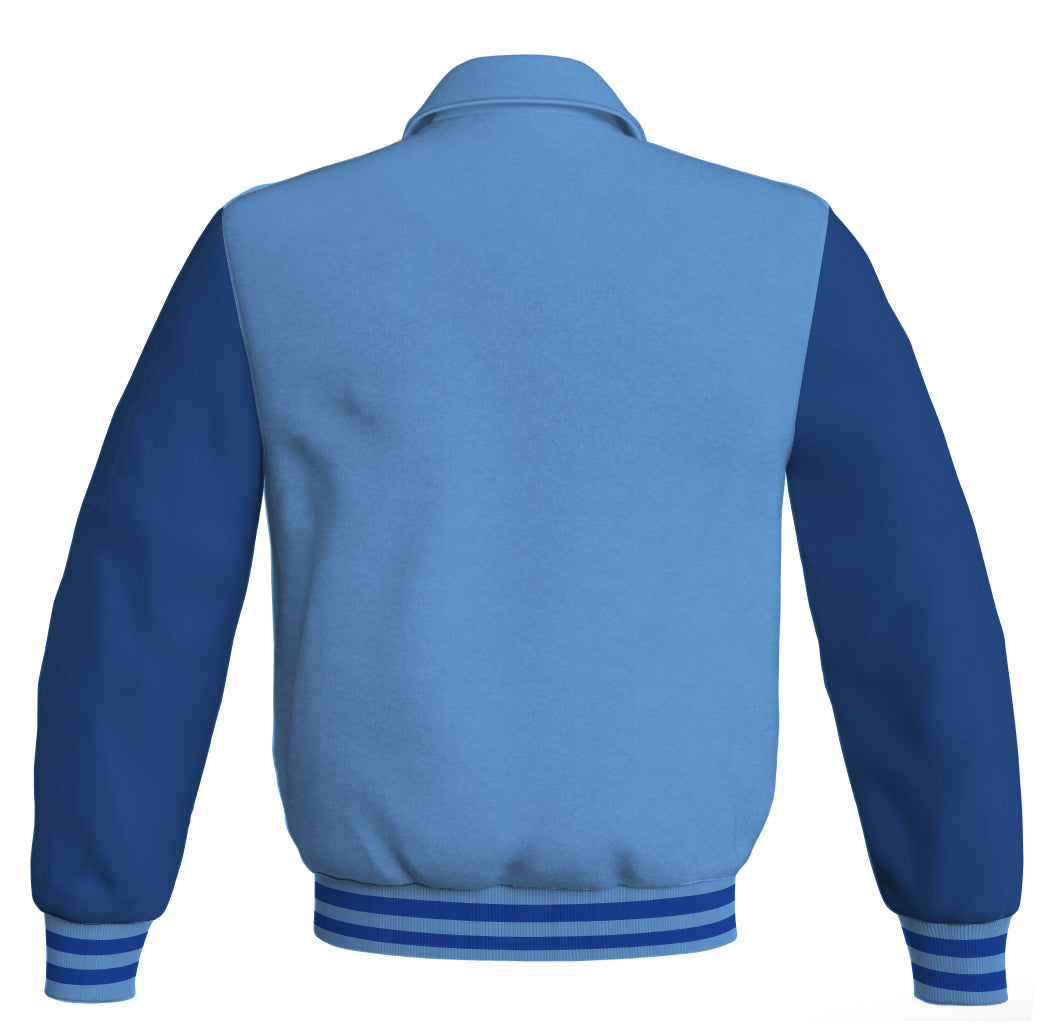 Luxury Bomber Classic Jacket Sky Blue Body and Blue Leather 