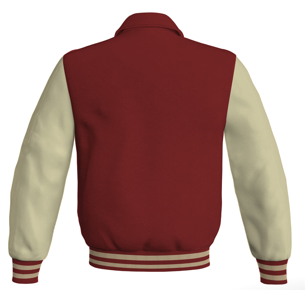 Luxury Bomber Classic Jacket Maroon Body and Cream Leather 