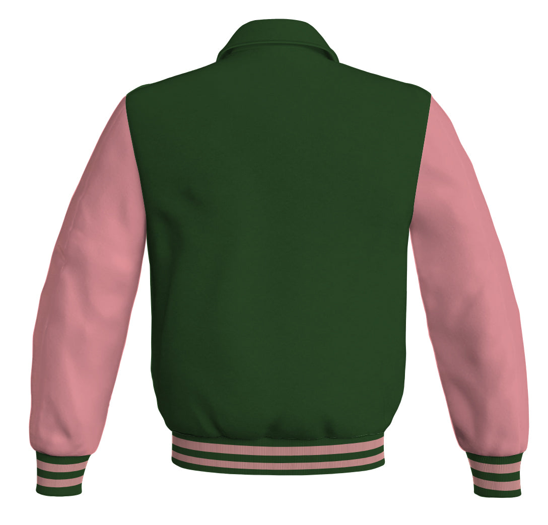 Bomber Classic Jacket Forest Green Body and Pink Leather Sleeves