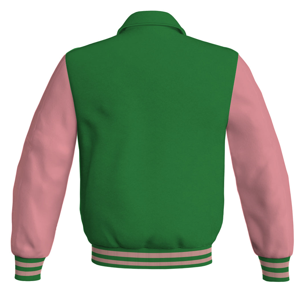 Bomber Classic Jacket Green Body and Pink Leather Sleeves