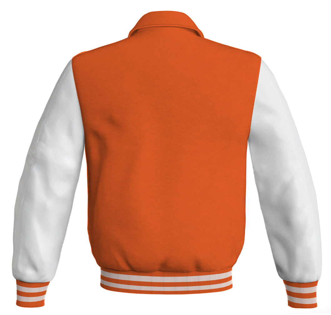 Luxury Bomber Classic Jacket Orange Body and White Leather 