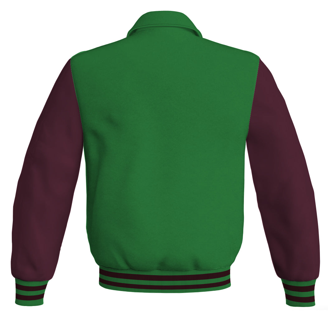 Luxury Bomber Classic Jacket Green Body and Maroon Leather