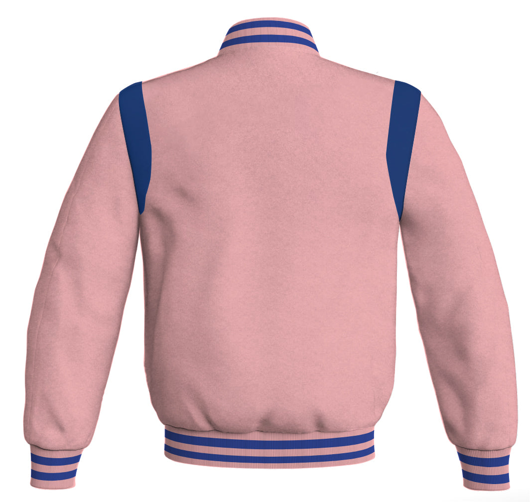 Letterman Baseball Bomber Retro Jacket Pink Body Blue Leather Inserts