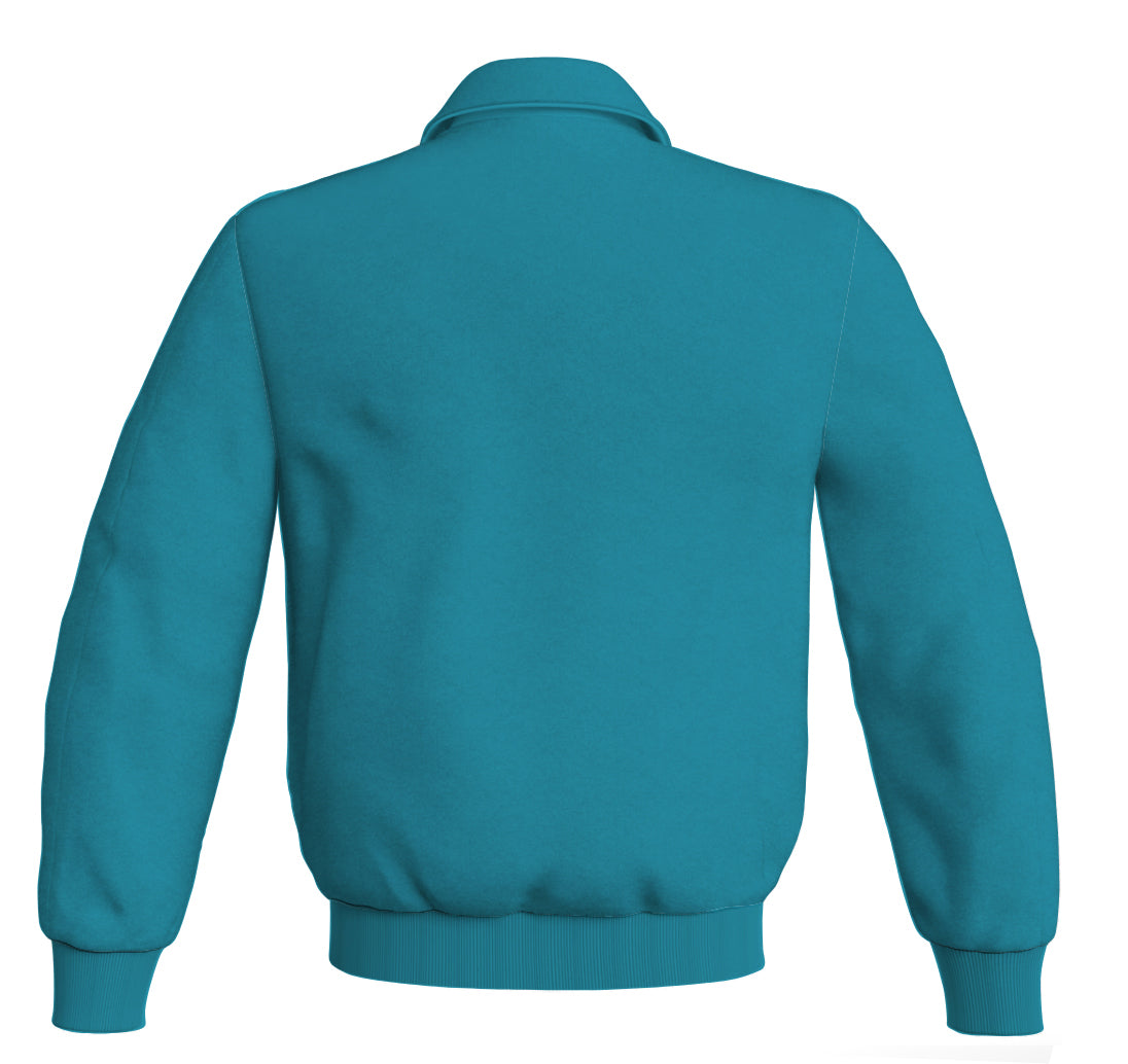 Letterman Baseball Bomber Jacket in Turquoise. Classic satin jacket for sports wear.