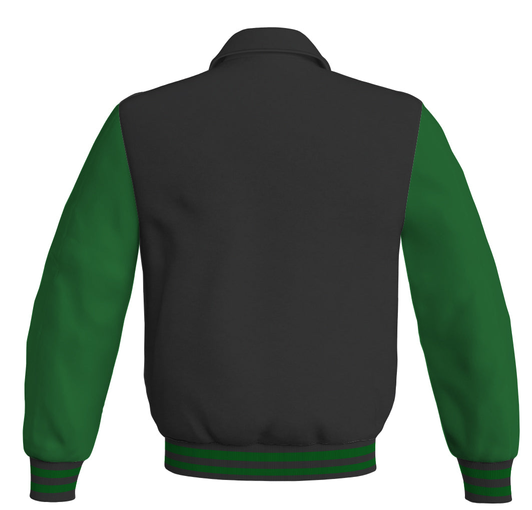 Luxury Bomber Classic Jacket Black Body and Green Leather 