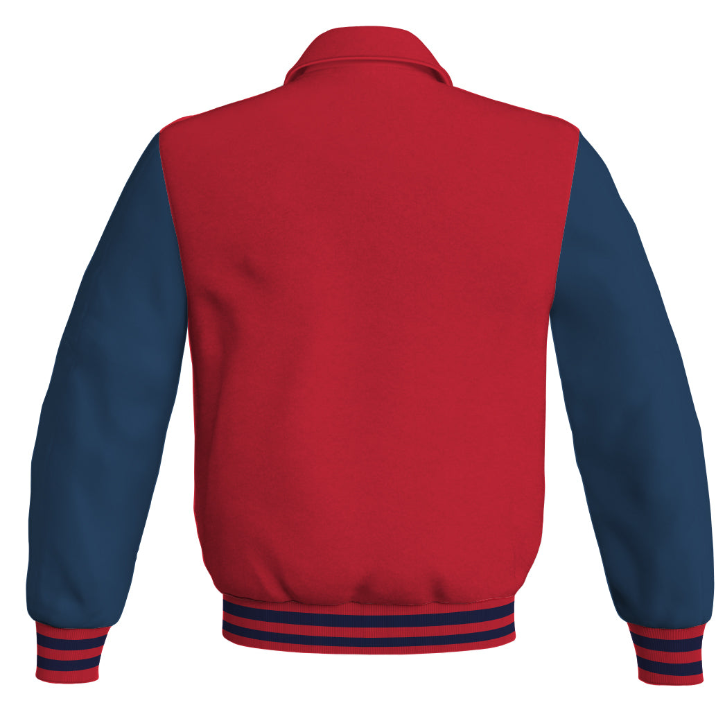 Luxury Bomber Classic Jacket Red Body and Navy Blue Leather 