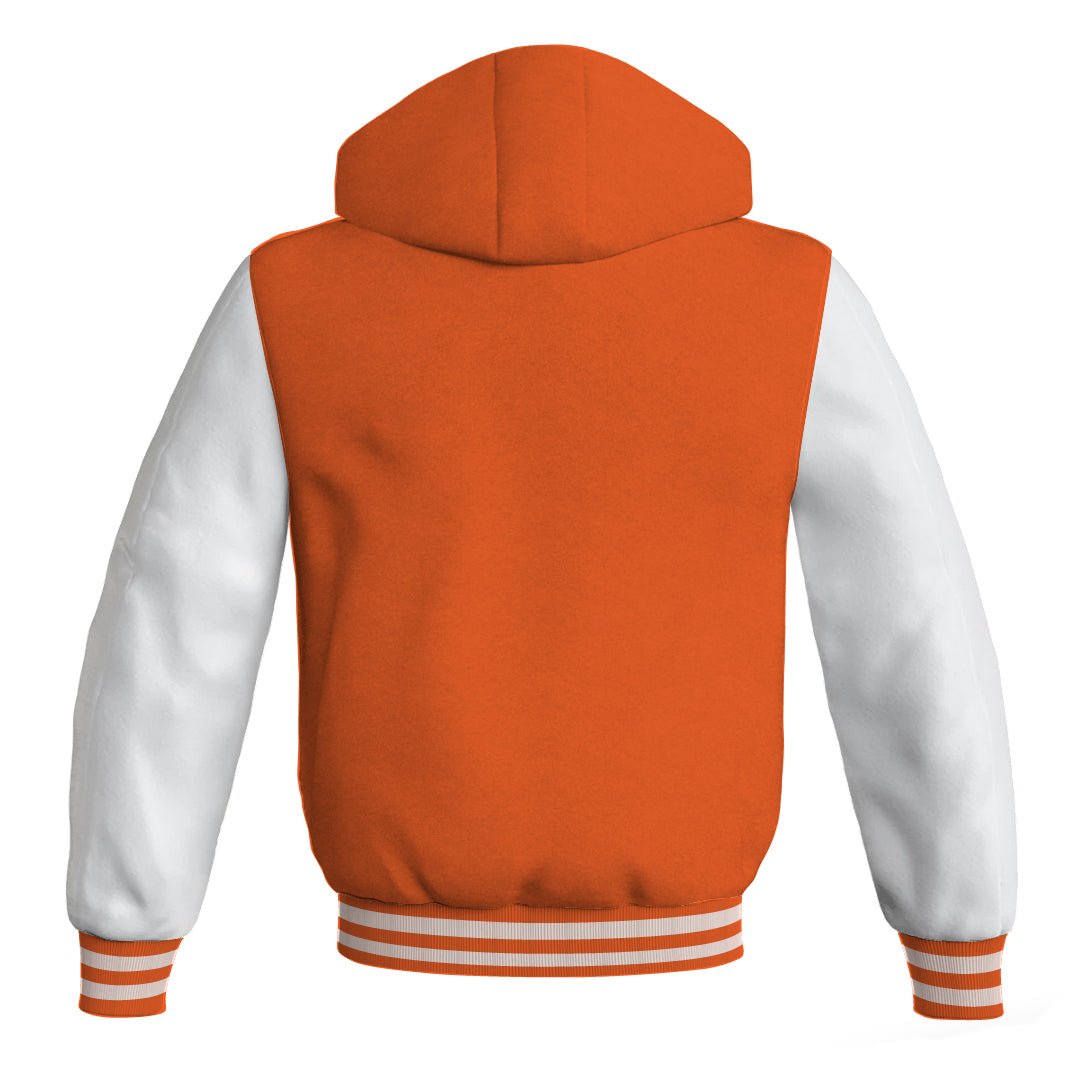 Letterman Bomber Hoodie Jacket Orange Body White Leather 