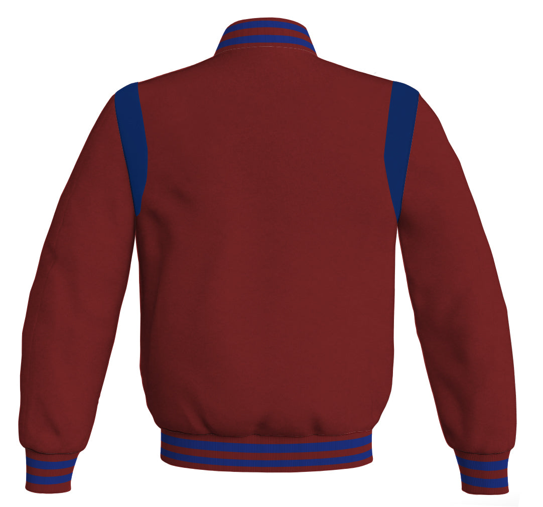 Letterman Baseball Bomber Retro Jacket Maroon Body Blue Leather Inserts