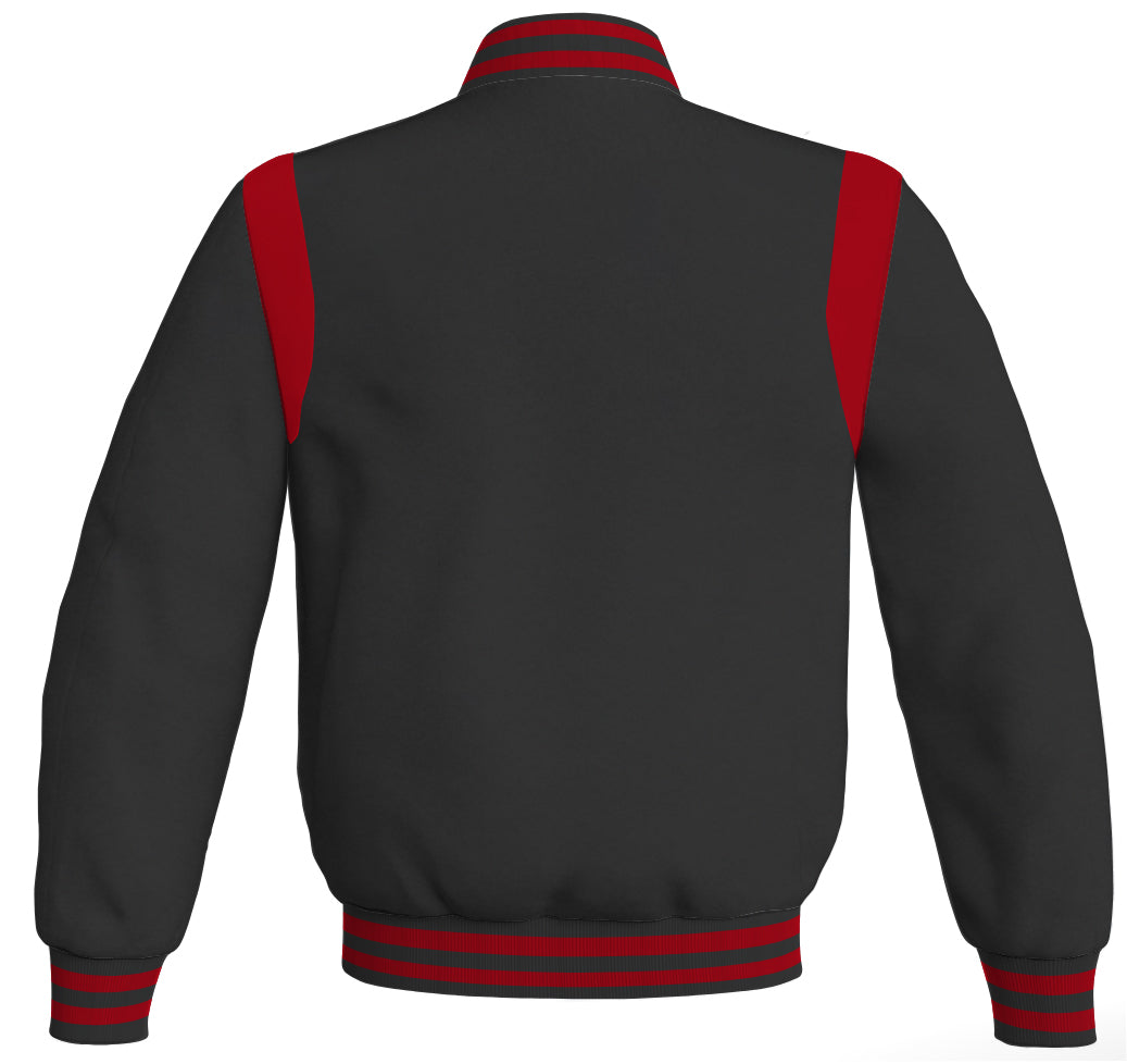 1. Retro black Letterman baseball bomber jacket with red leather inserts.